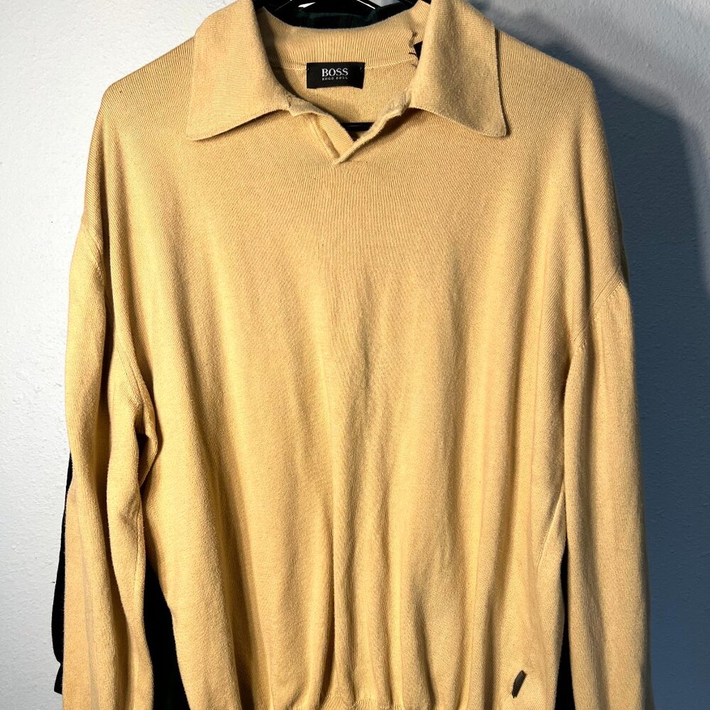 Hugo Boss Mustard Stretch Cotton Blend Pullover Sweater SZ XL